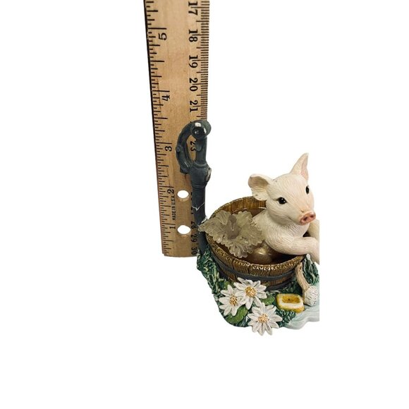 Hamilton Collection Farm Livin Collection Squeaky Pig Blue Bird Bath Figurine - Picture 5 of 13